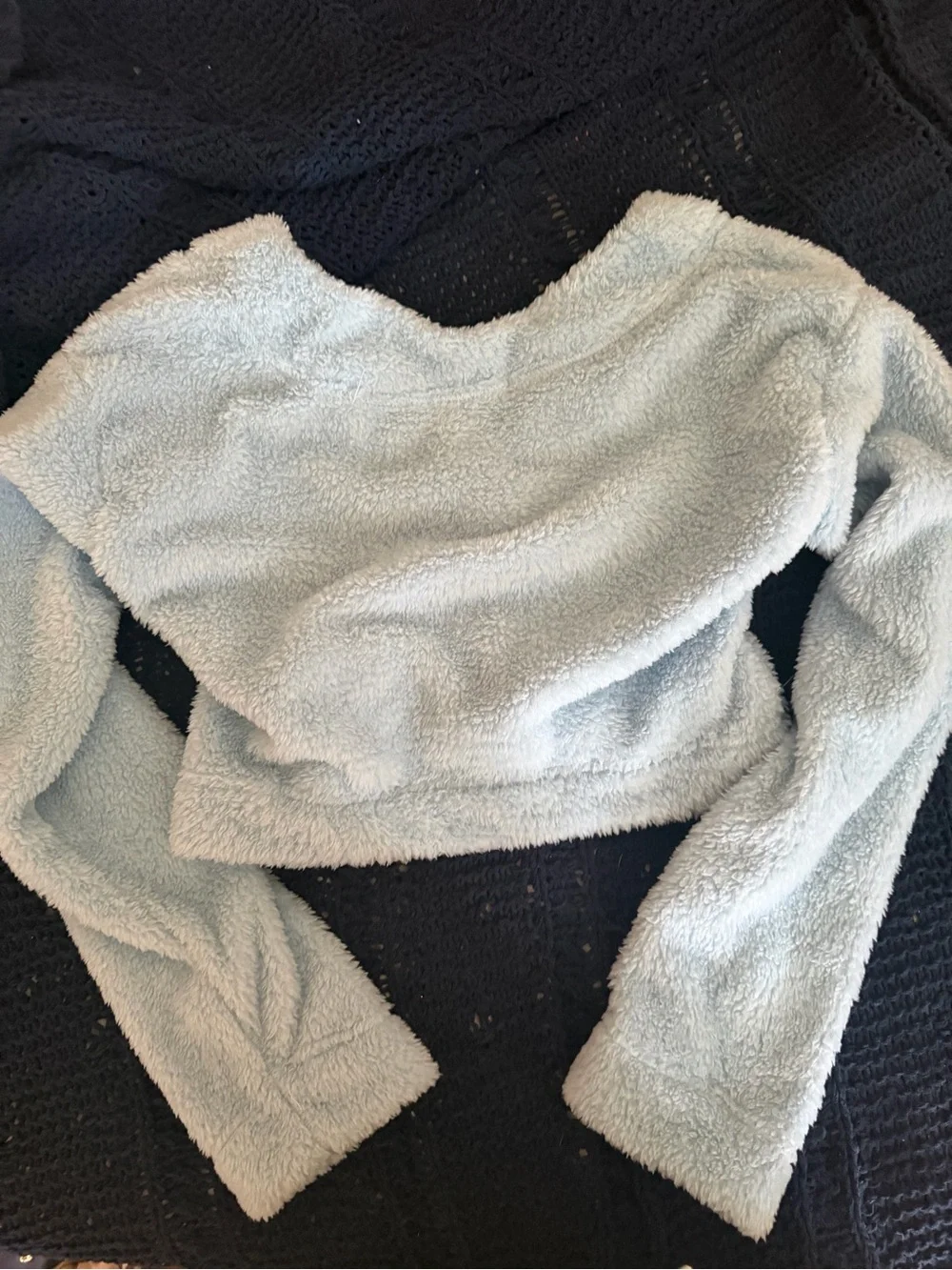 bebe Plush Cropped Cardigan Sweater - Light Blue